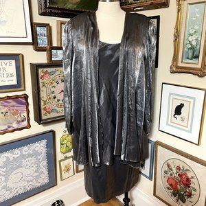 90s Vintage Patra x Stenay Metallic Gray A-Line Sleeveless Dress with Jacket 22